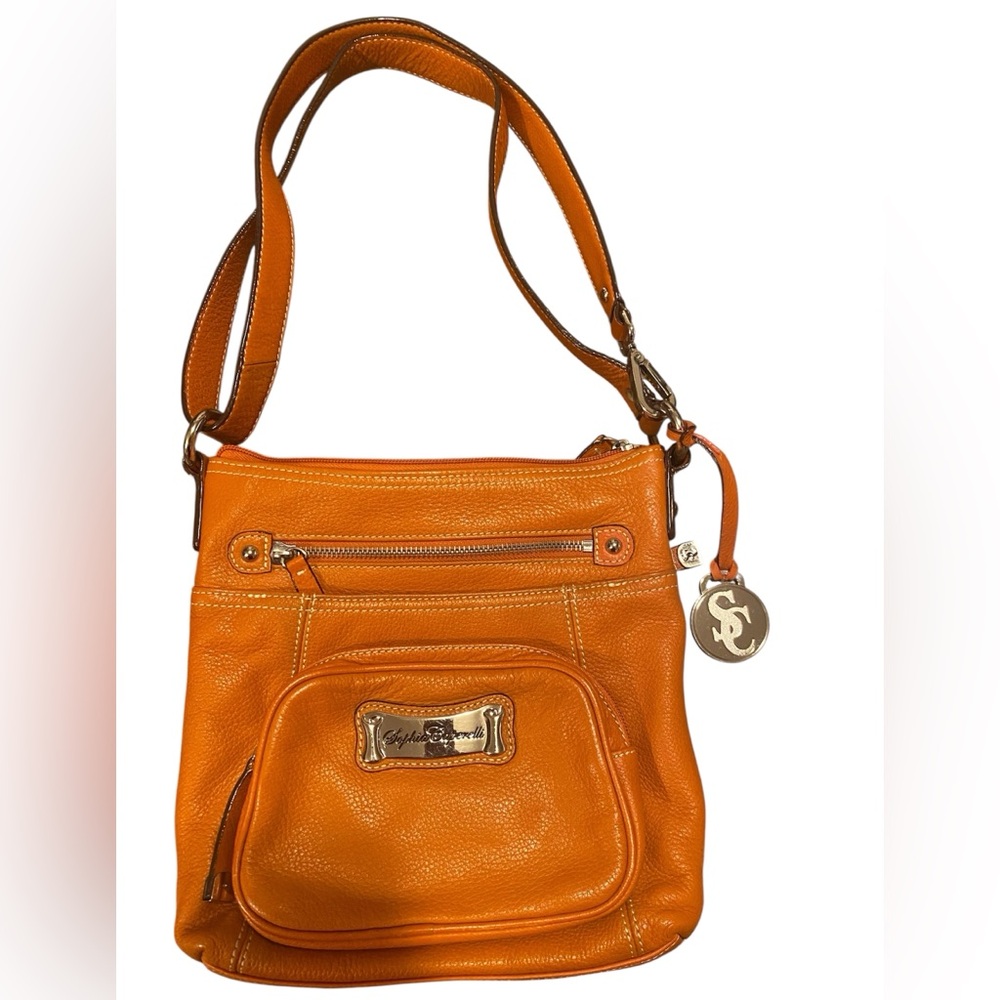 Sophia Caperelli Brunt Orange Pebble Leather Crossbody Bag Organizer 
New